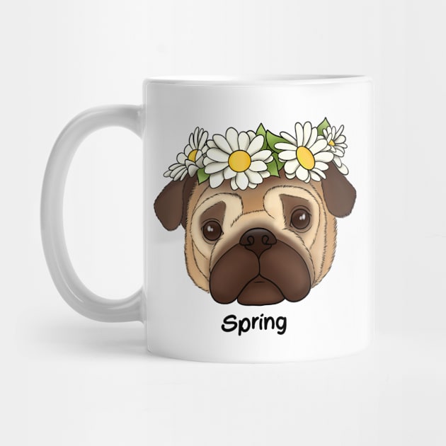 Cute pug with flower wreath on head by Kuchinska design